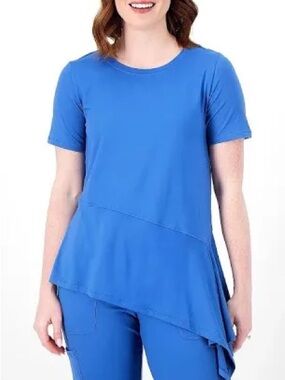 Cuddl Duds Royal Blue Short-Sleeve Asymmetric Top